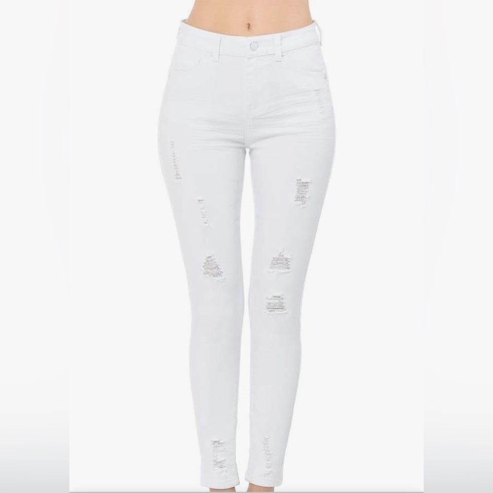 Wax Jean Women's White Skinny Distressed Jeans